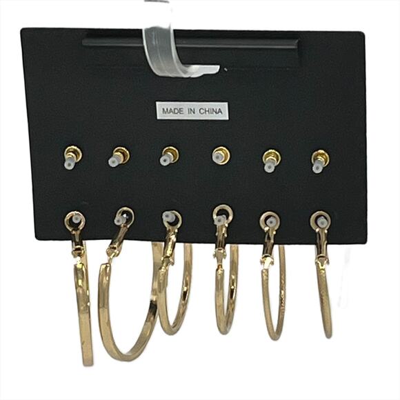 Steve Madden Gold Tone Rhinestone 6 pc Earring Set - Picture 2 of 8